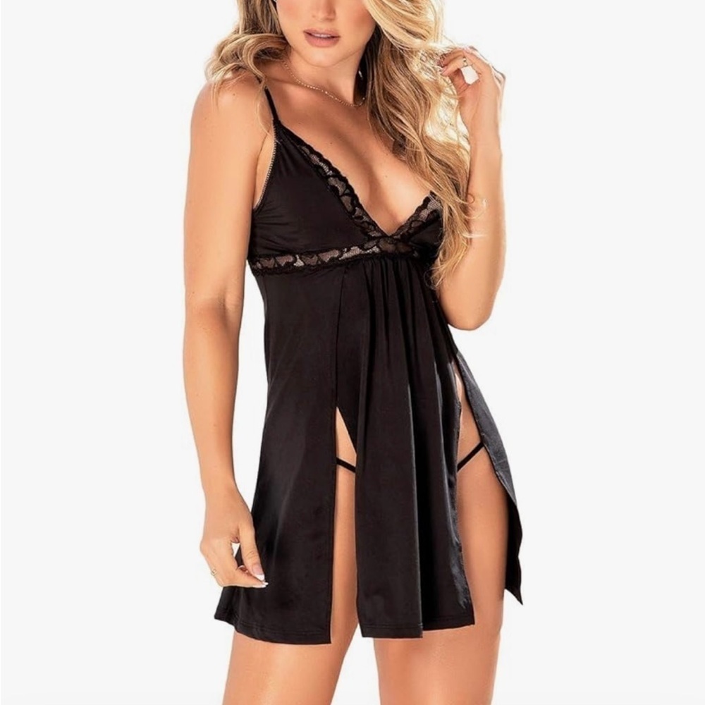 Mapale Adjustable Strap Babydoll in Black